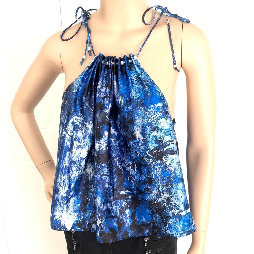 Marciano Blue Abstract Print Swing Halter Top